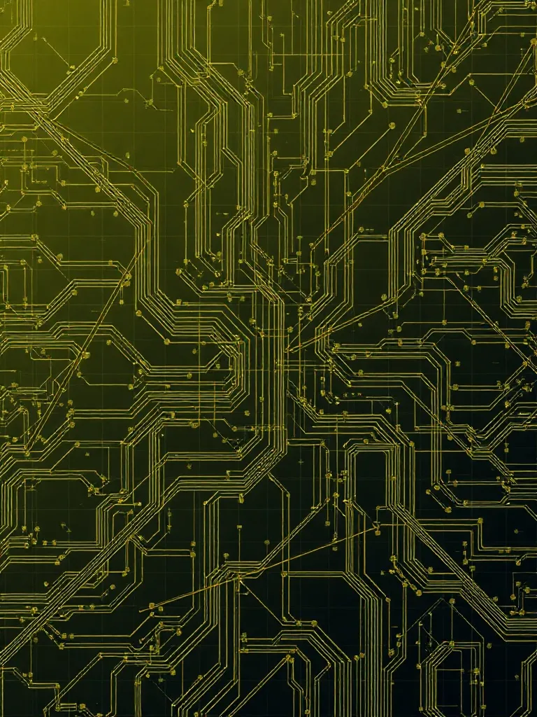 Abstract technical blueprint of a neural network grid, olive