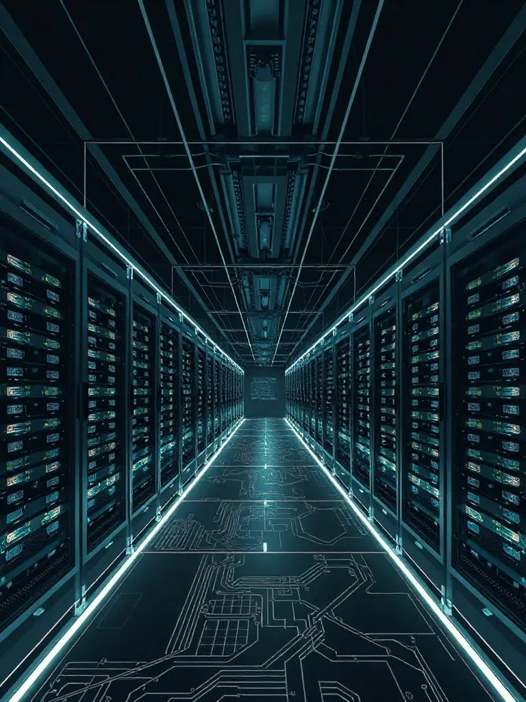 Technical architectural blueprint of a server farm with geom